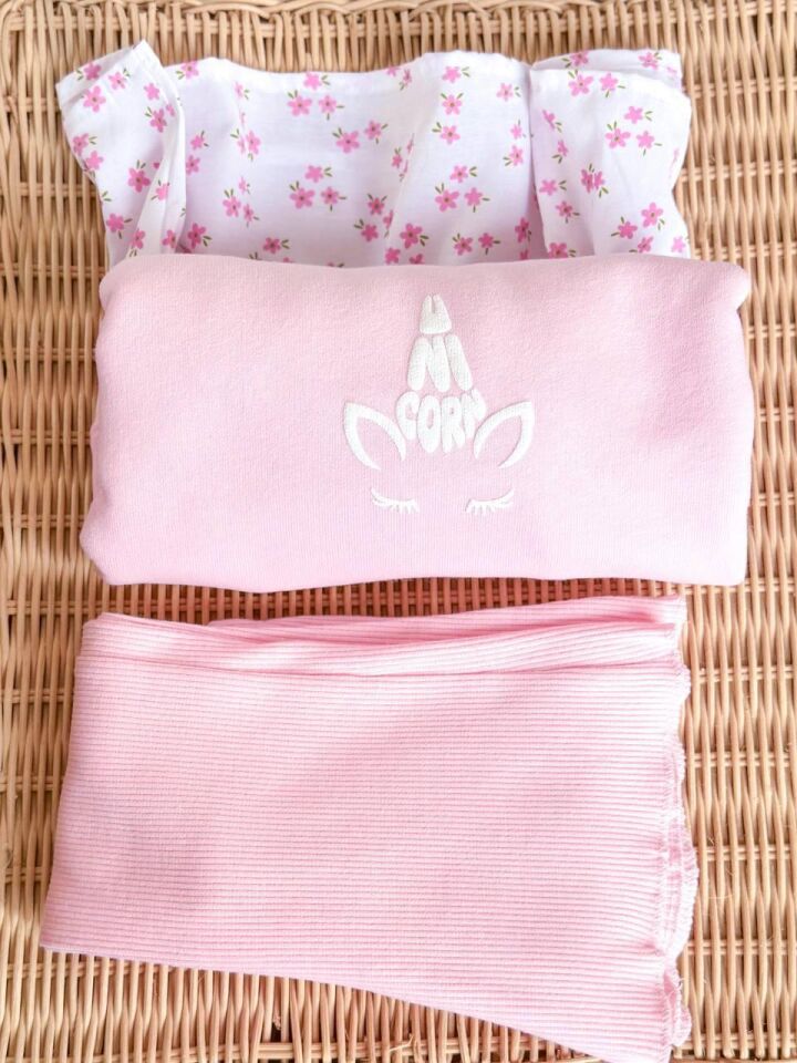 Unicorn  Baskılı 3 İplik Şardonsuz Kız Eşofman Takım