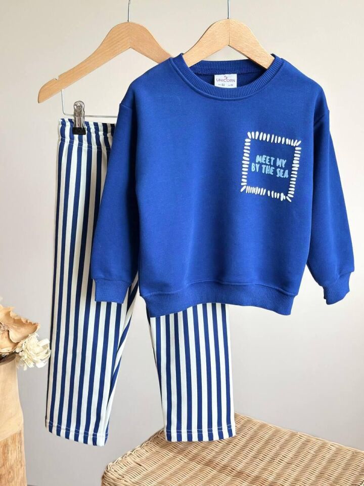 Sea Baskılı 3 İplik Şardonsuz Erkek Eşofman Takım