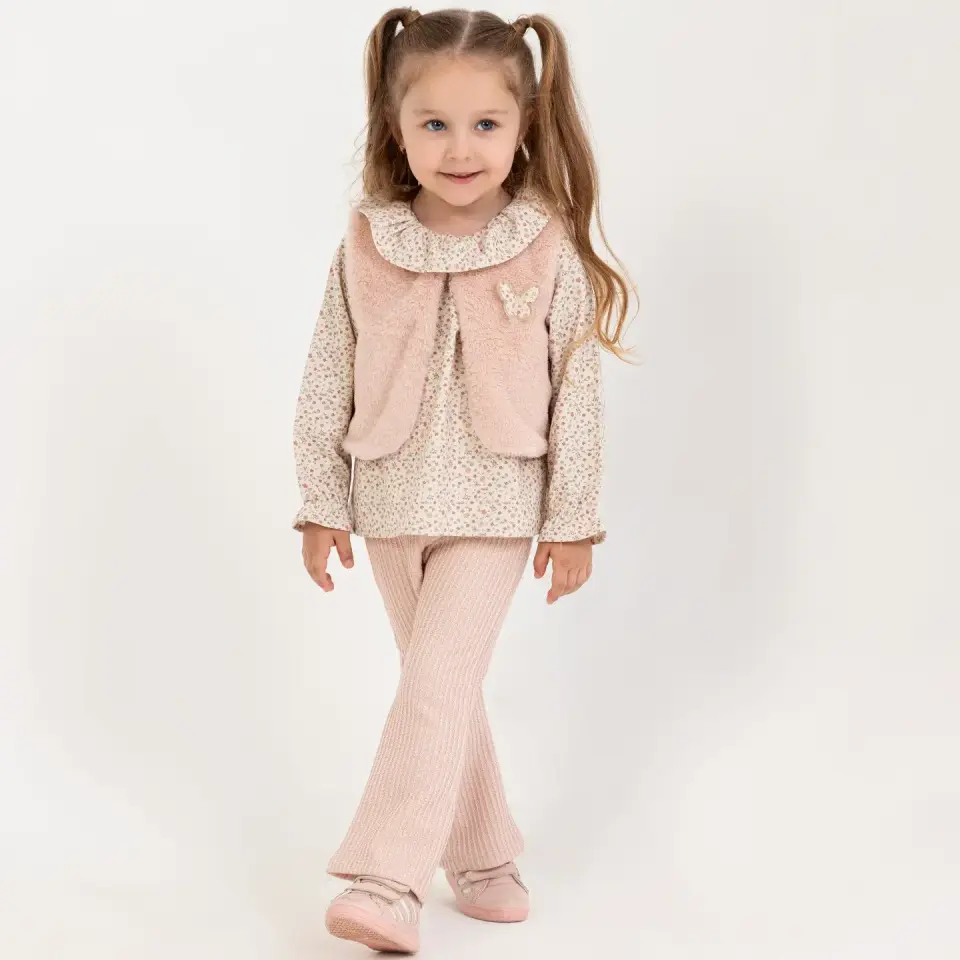 Yelekli Üçlü Kız Bebek Takımı Pembe - 18 Ay