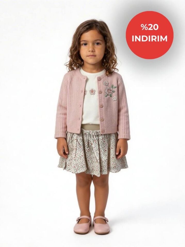 Hırkalı Etekli Üçlü Kız Bebek Takımı