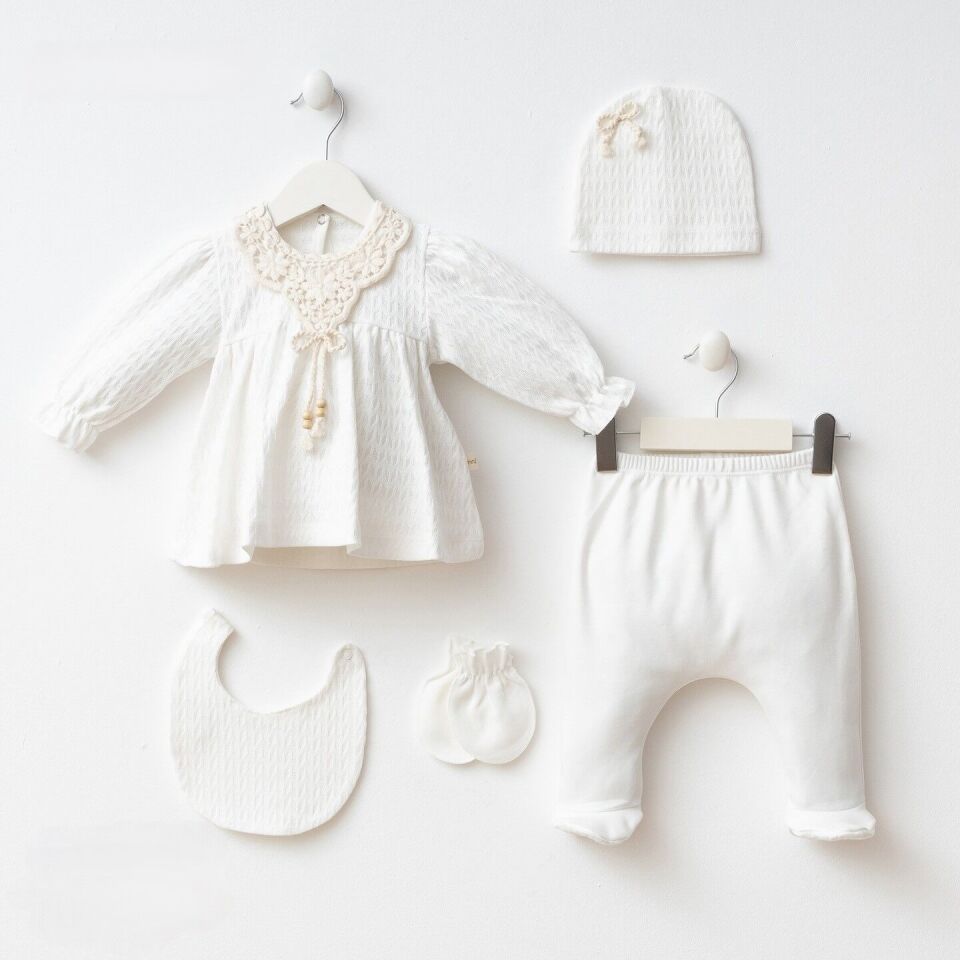 Pamuklu Kız 5\'li Hastane Çıkışı Ekru - 0-3 Ay