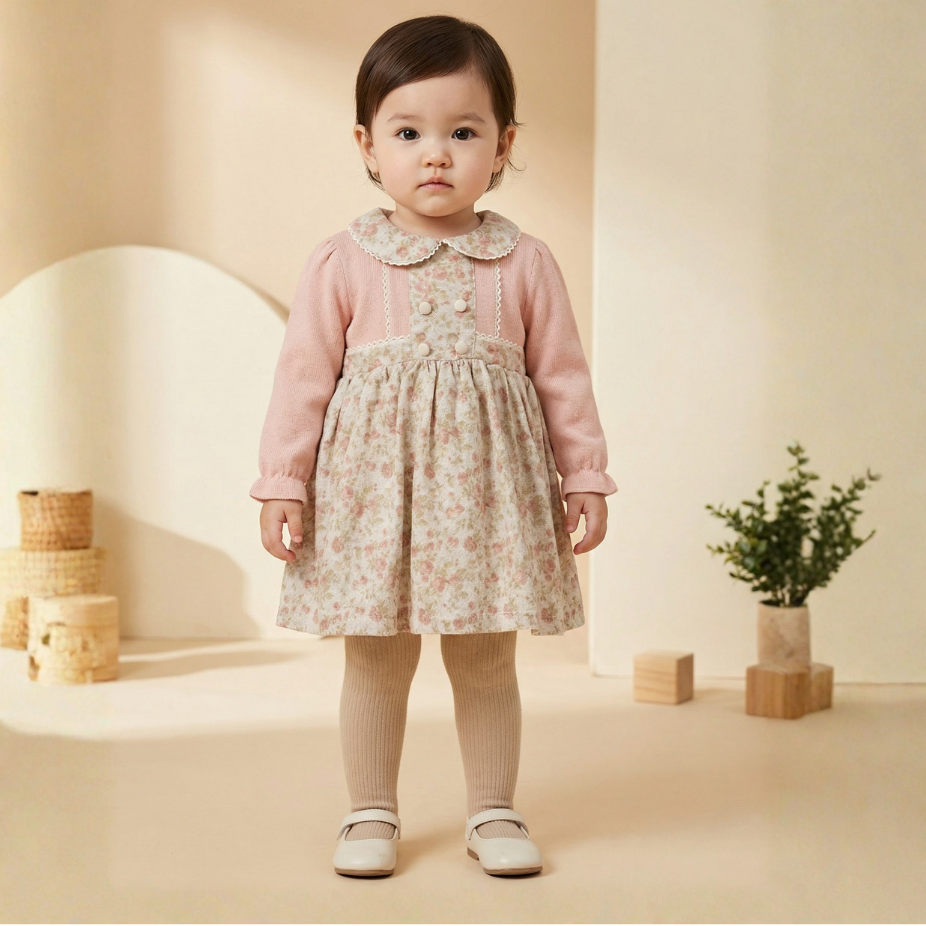 4138 K Baskılı Keten Bebe Elbise