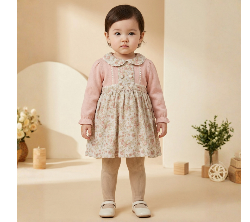 4138 K Baskılı Keten Bebe Elbise