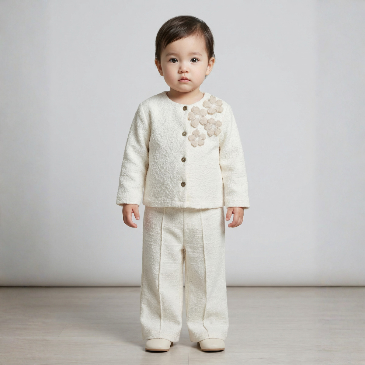 Kız Bebek Pantolon Hırka Body 3'lü Takım 2 Yaş - Ekru