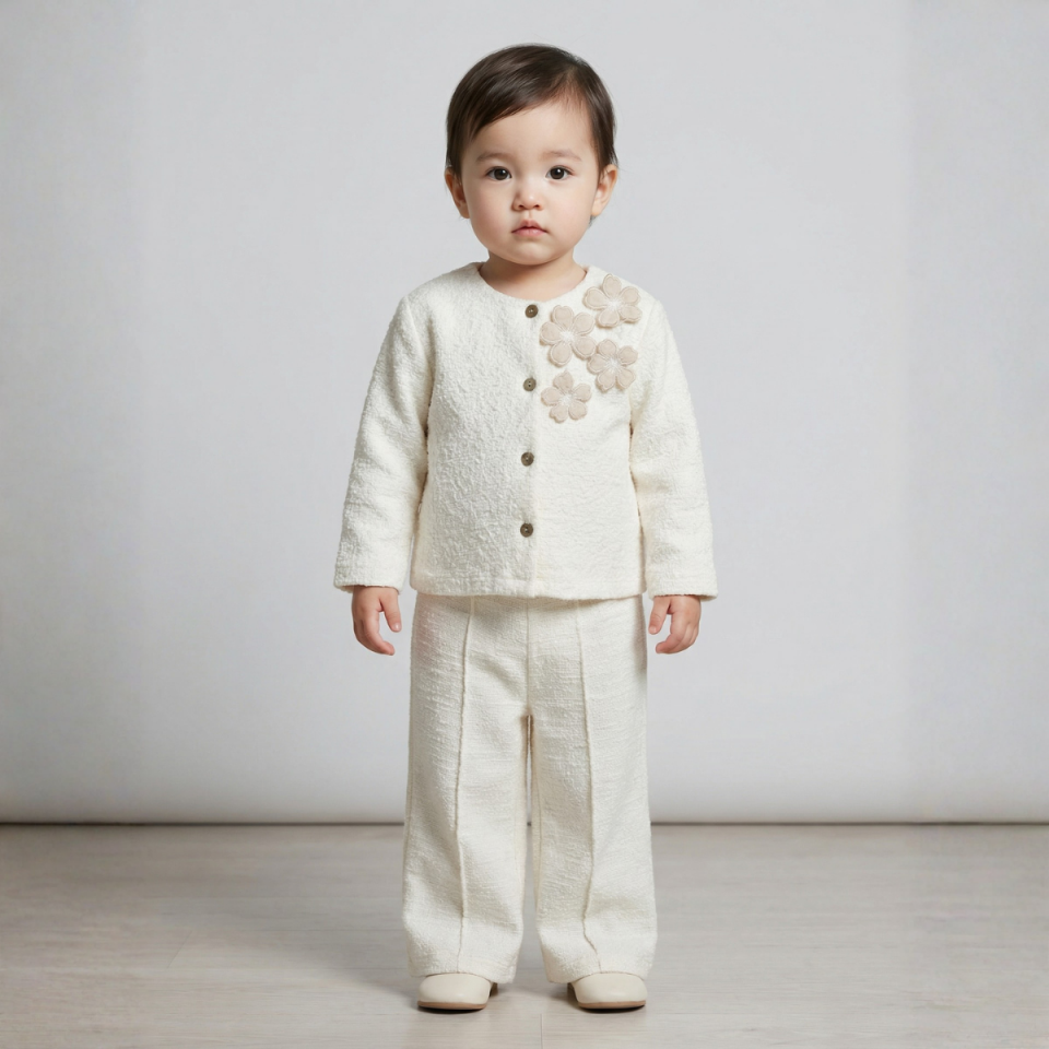 Kız Bebek Pantolon Hırka Body 3'lü Takım 3 Yaş - Ekru