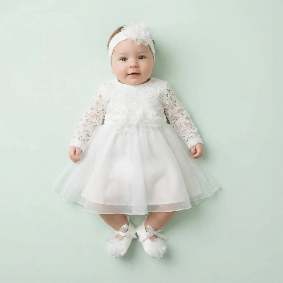 Kız Bebek Dantel Detaylı Tül Mevlüt Takım