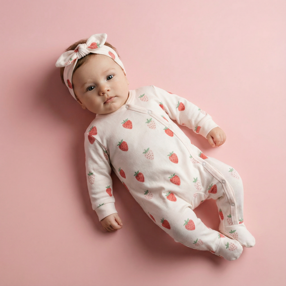 Strawberry Soft Pamuklu Kız Bebek Tulum 0-3 Ay - Ekru