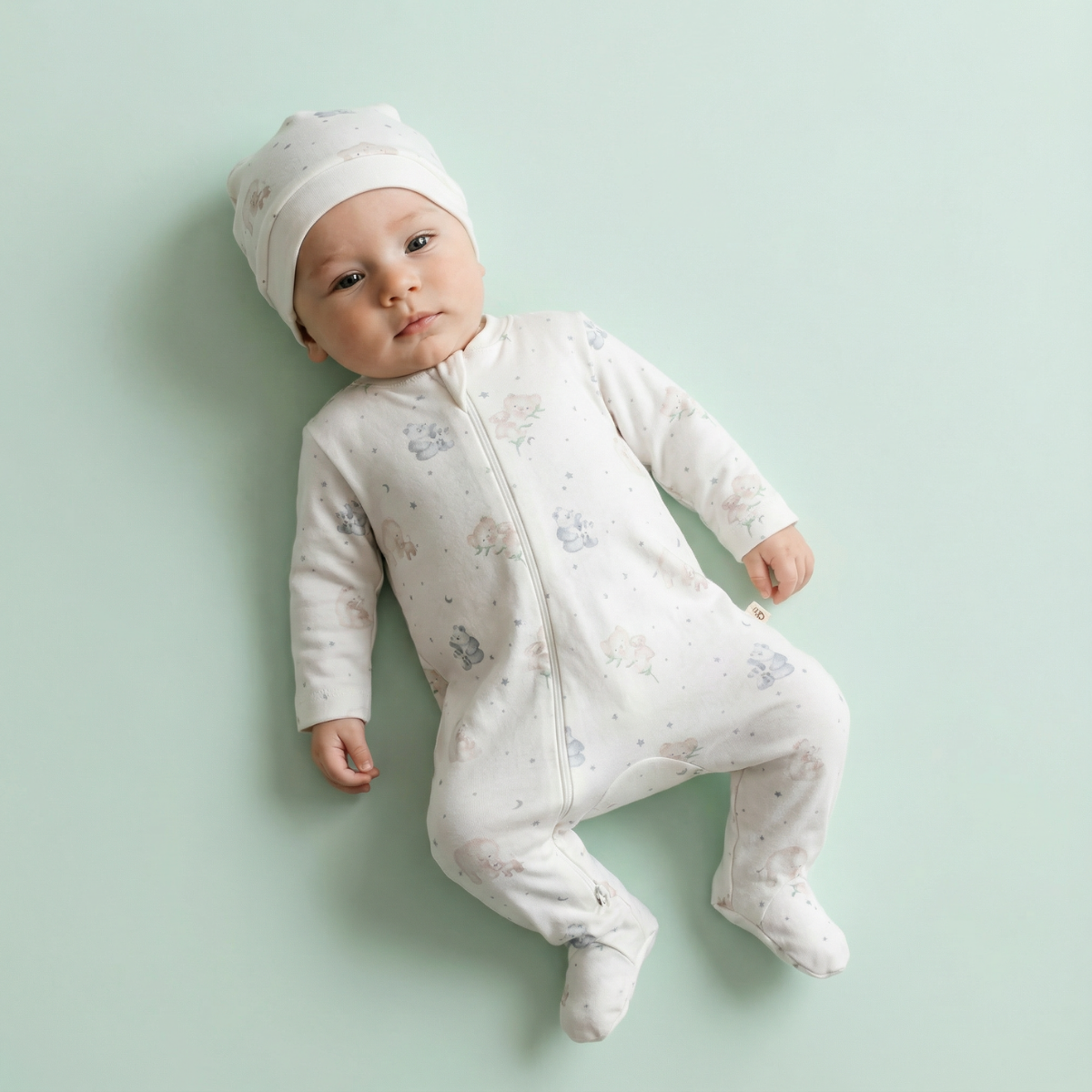Moon Bear Pamuklu Erkek Bebek Tulum & Şapka Seti