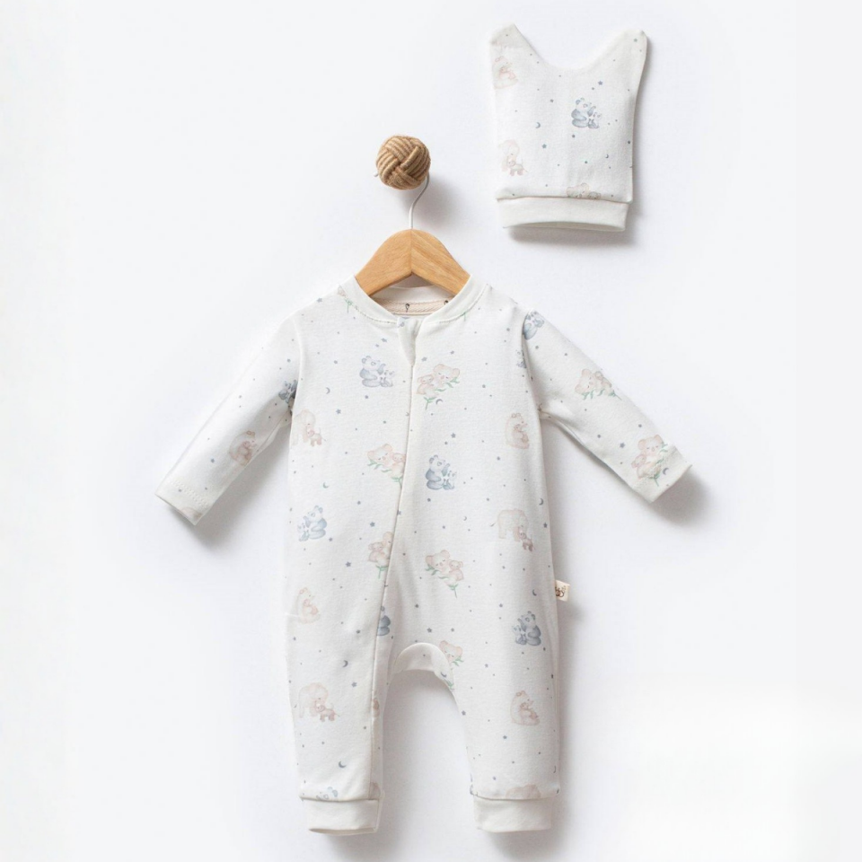 Moon Bear Pamuklu Erkek Bebek Tulum & Şapka Seti