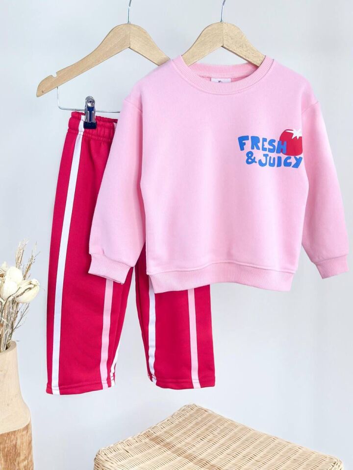 Fresh Baskılı 3 İplik Şardonsuz Kız Eşofman Takım 5-6 Yaş - Pembe