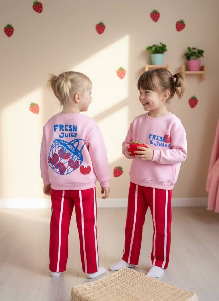 Fresh Baskılı 3 İplik Şardonsuz Kız Eşofman Takım 5-6 Yaş - Pembe