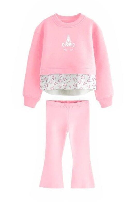 Unicorn  Baskılı 3 İplik Şardonsuz Kız Eşofman Takım 2-3 Yaş - Pembe