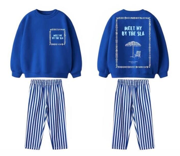 Sea Baskılı 3 İplik Şardonsuz Erkek Eşofman Takım 7-8 Yaş - Lacivert