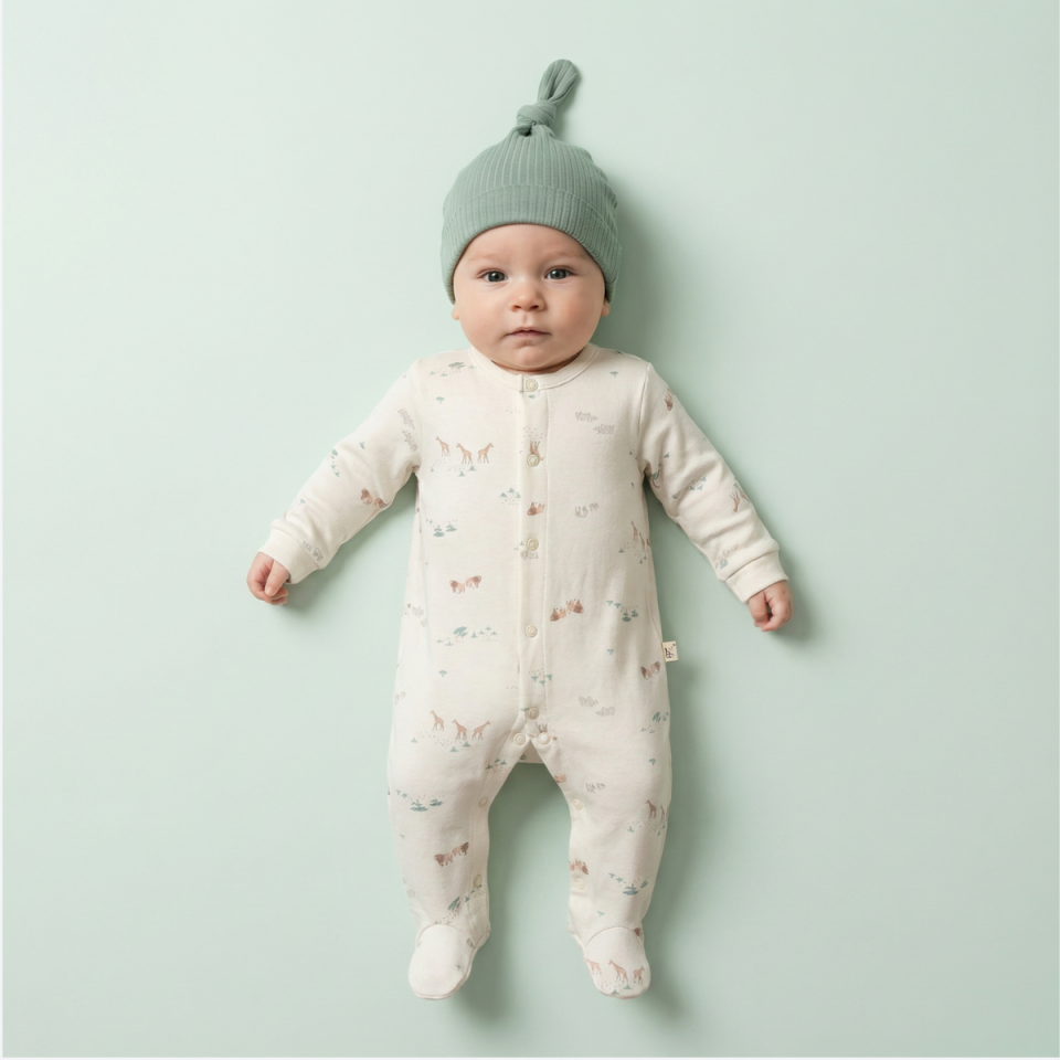 Hayvanat Bahçesi Pamuklu Bebek Tulum & Şapka