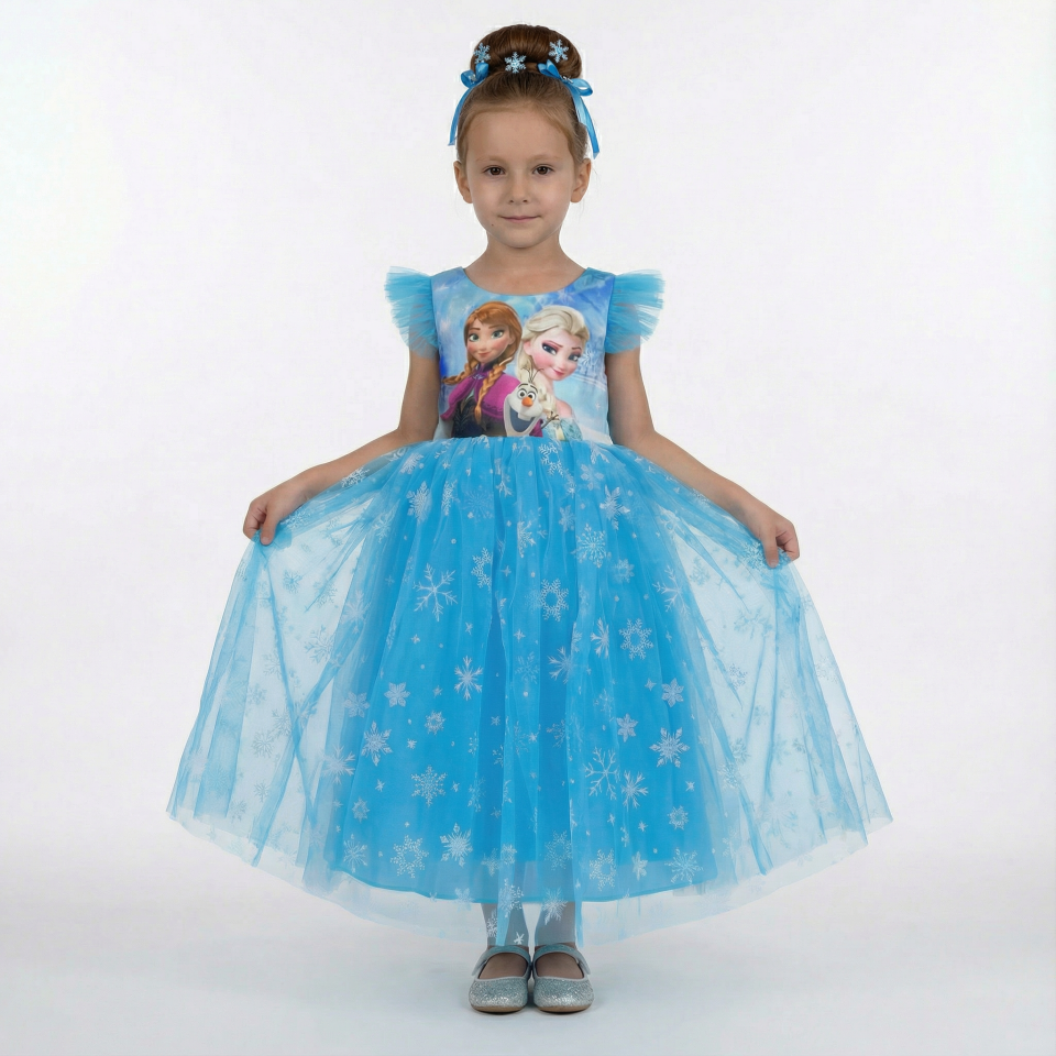 Kız Çocuk Mavi Tül Prenses Elbisesi – Özel Gün ve Doğum Günü Elbisesi