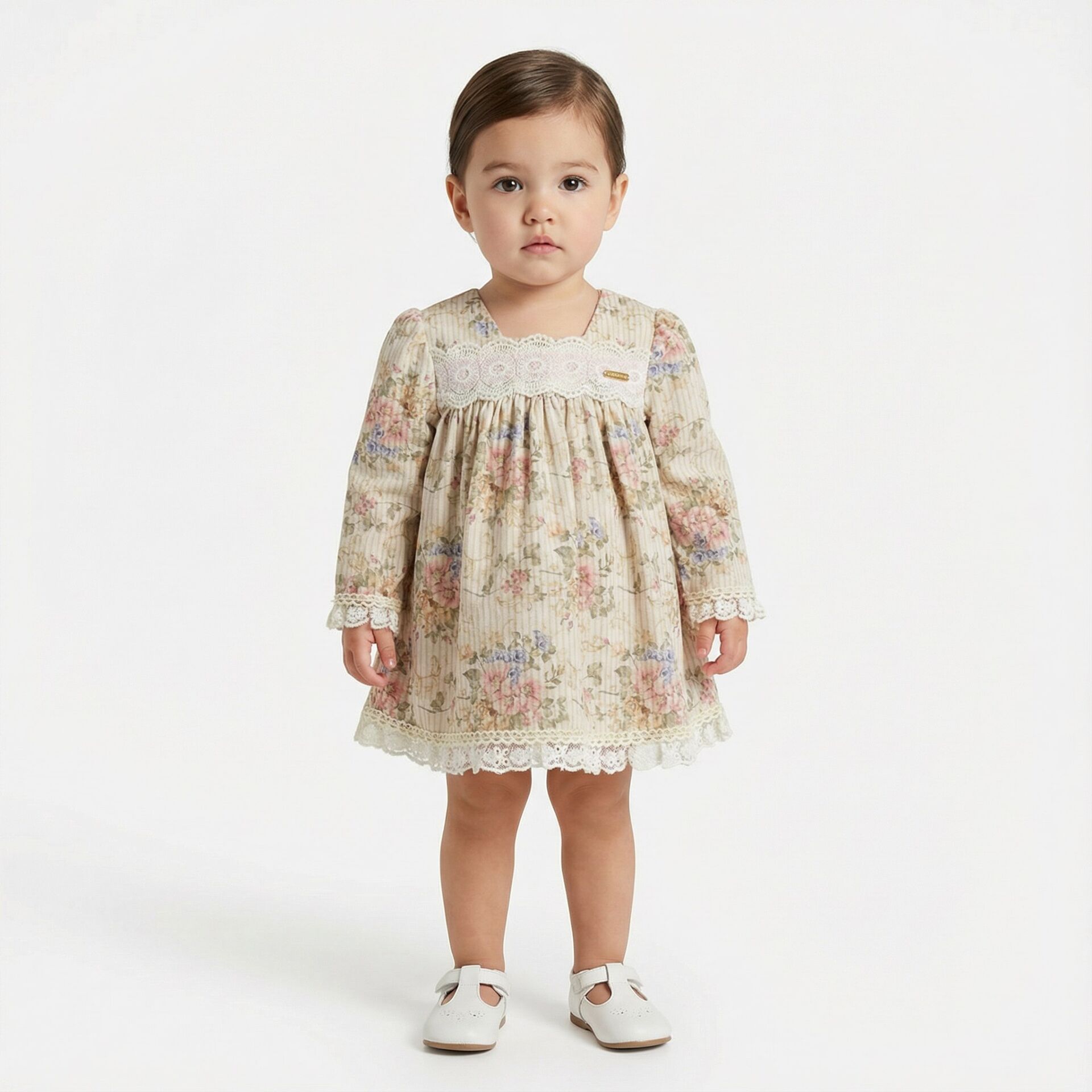 Kız Bebek %100 Pamuk Dantel Detaylı Çiçek Desenli Elbise