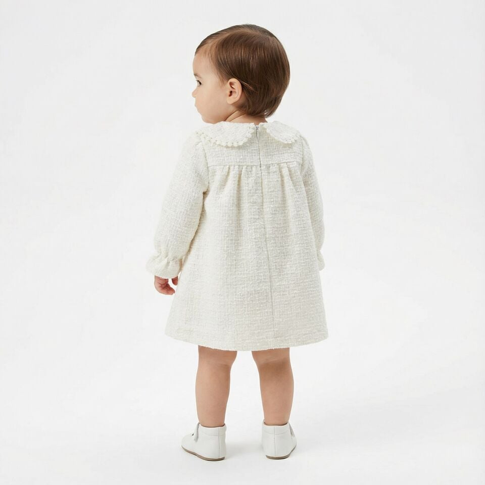 Kız Bebek Çiçek Desenli Uzun Kollu Pamuk Elbise