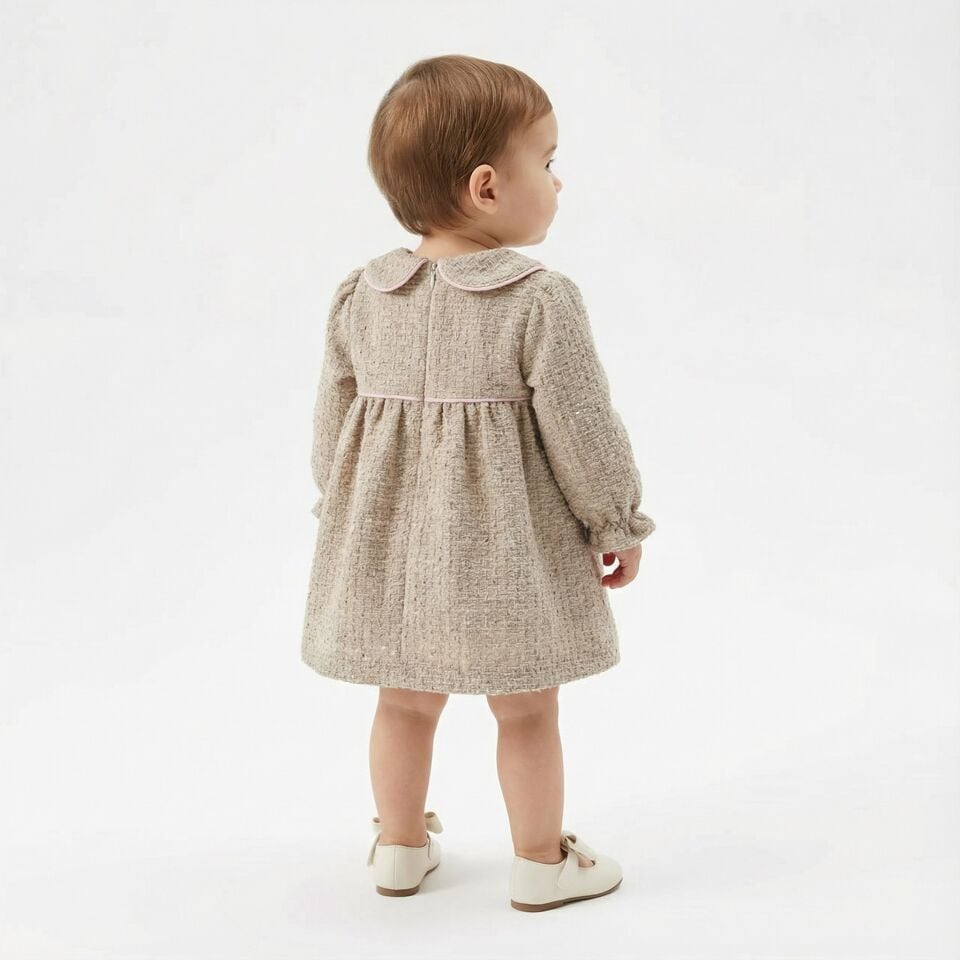 Kız Bebek Fiyonk Detaylı Uzun Kollu Elbise – Özel Gün ve Günlük Kullanım