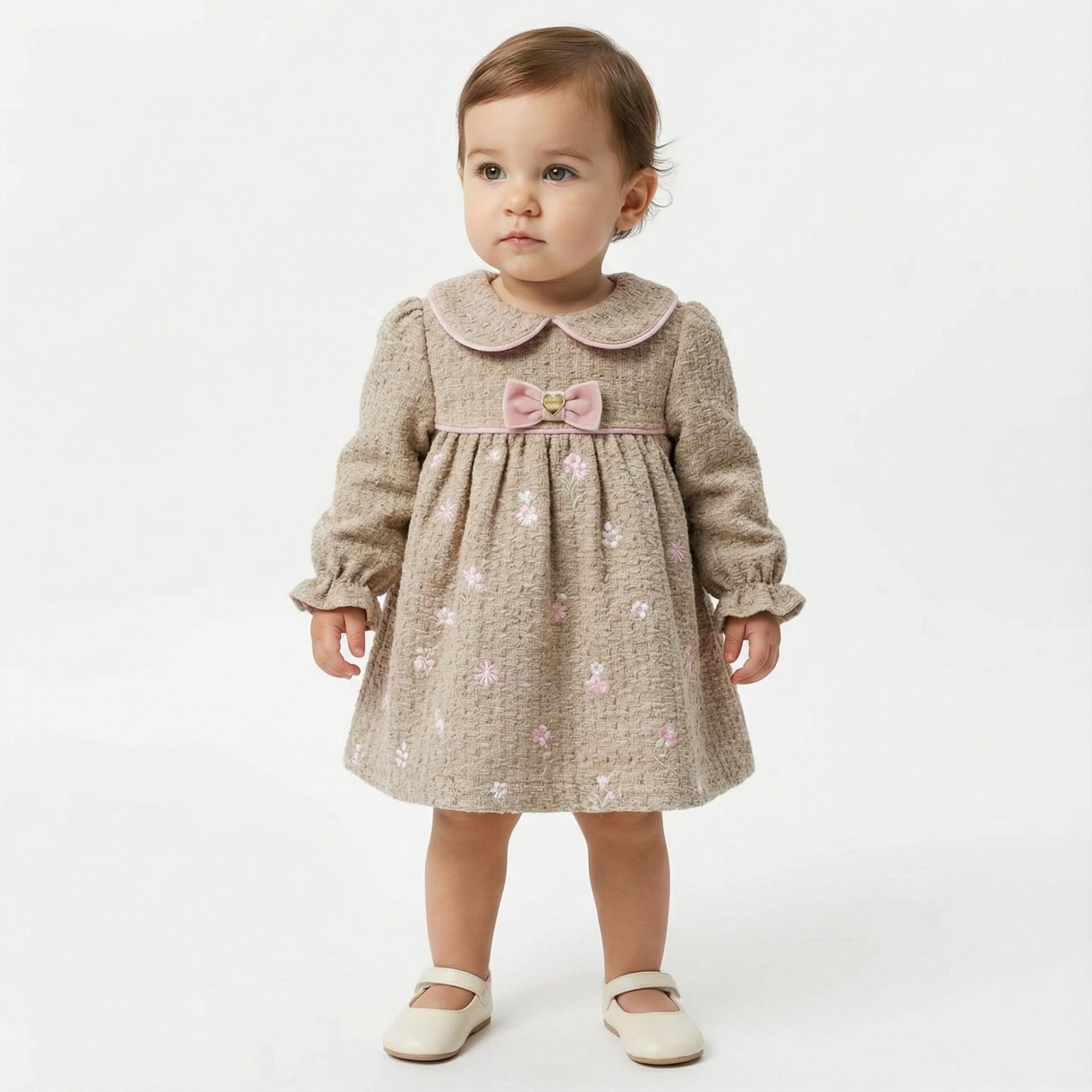 Kız Bebek Fiyonk Detaylı Uzun Kollu Elbise – Özel Gün ve Günlük Kullanım