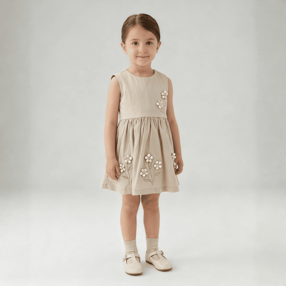 Çiçek Detaylı Hırkalı Kız Çocuk Elbisesi