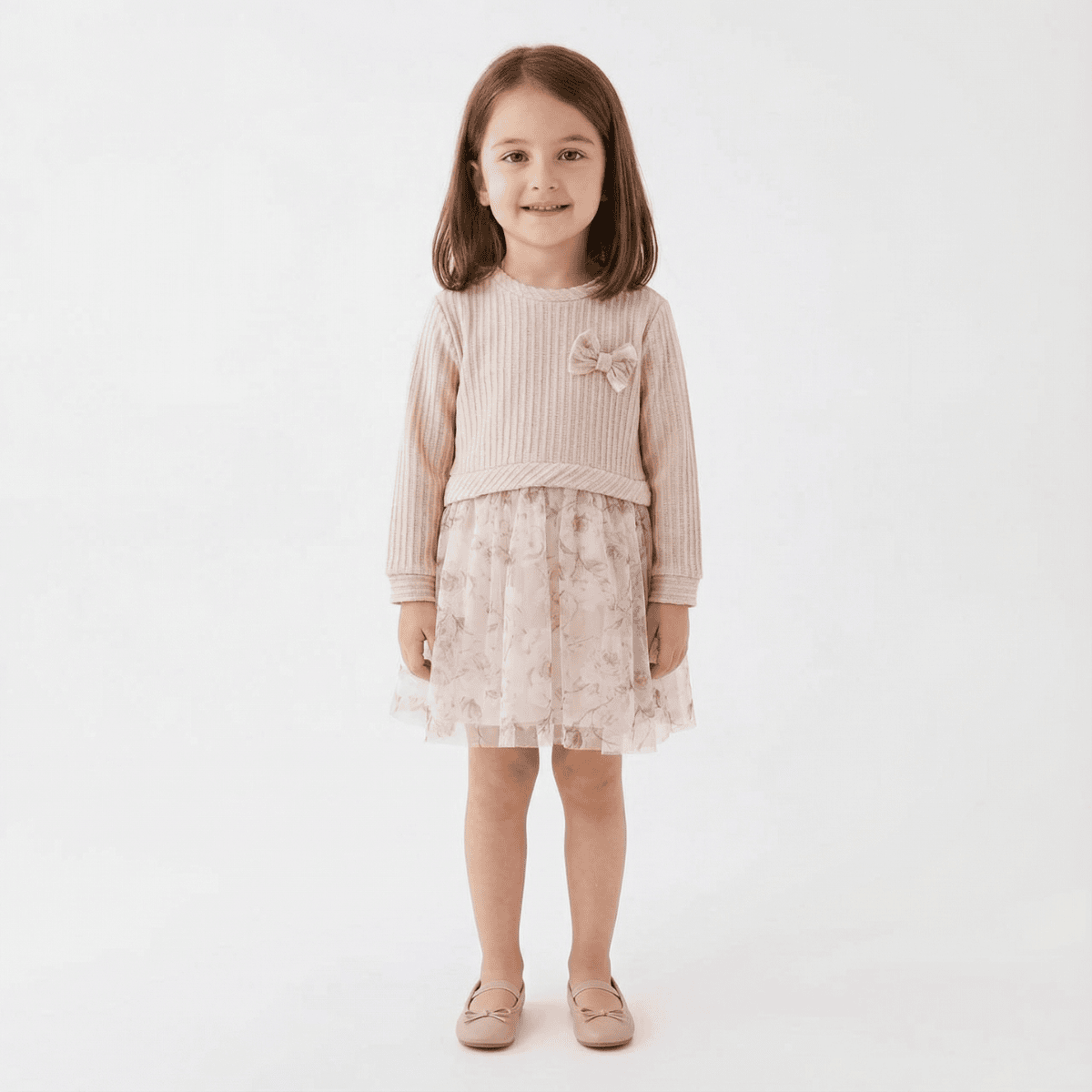 Fiyonk Detaylı Tüllü Kız Çocuk Elbisesi