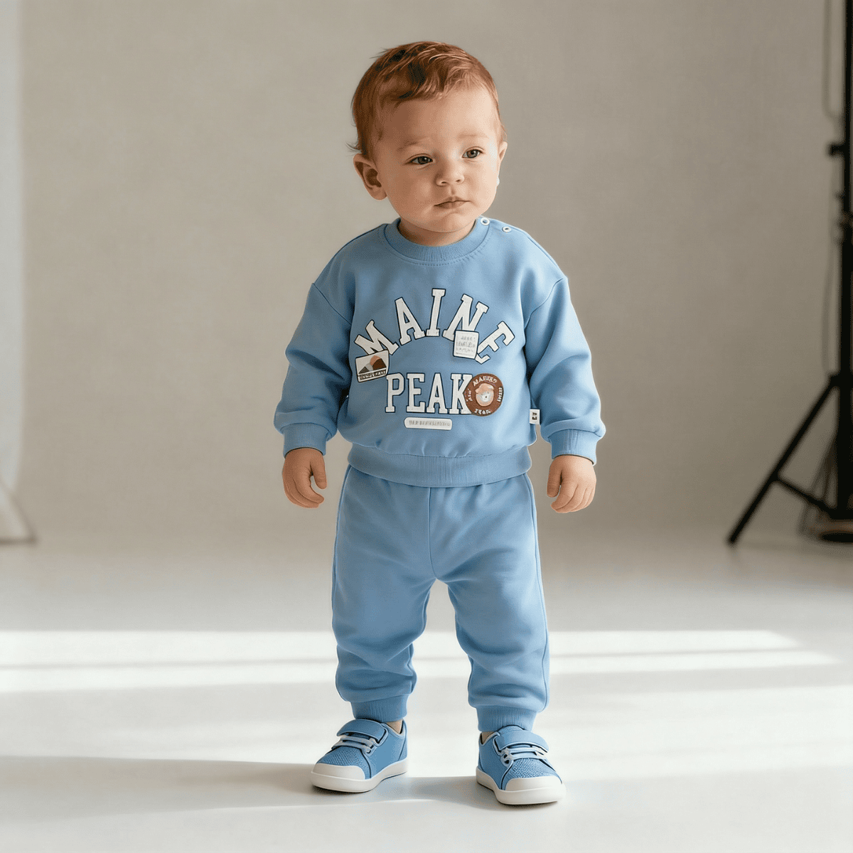 Baskılı Erkek Bebek Eşofman Takımı – %100 Pamuk Şardonsuz İki İplik