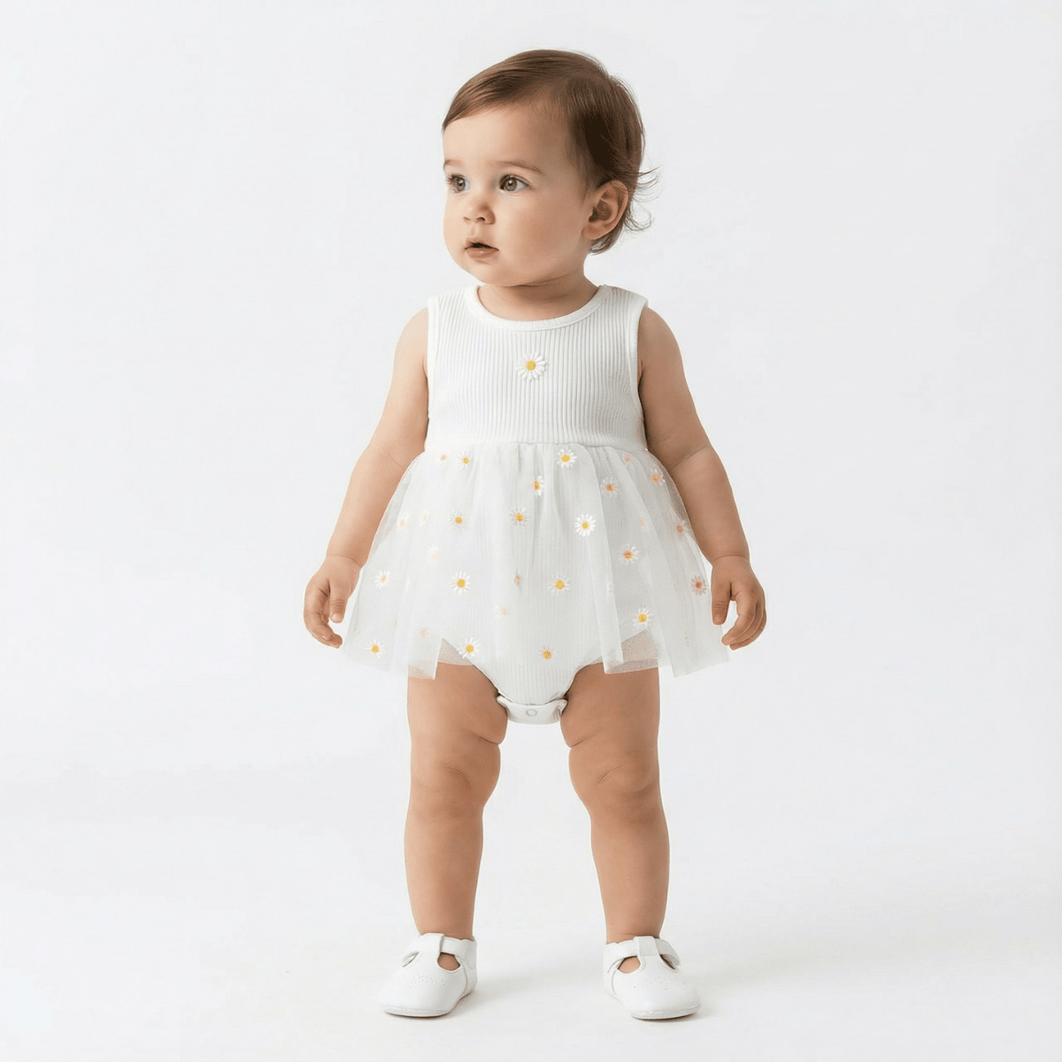 Papatya Detaylı Kız Bebek Tül Elbise Body