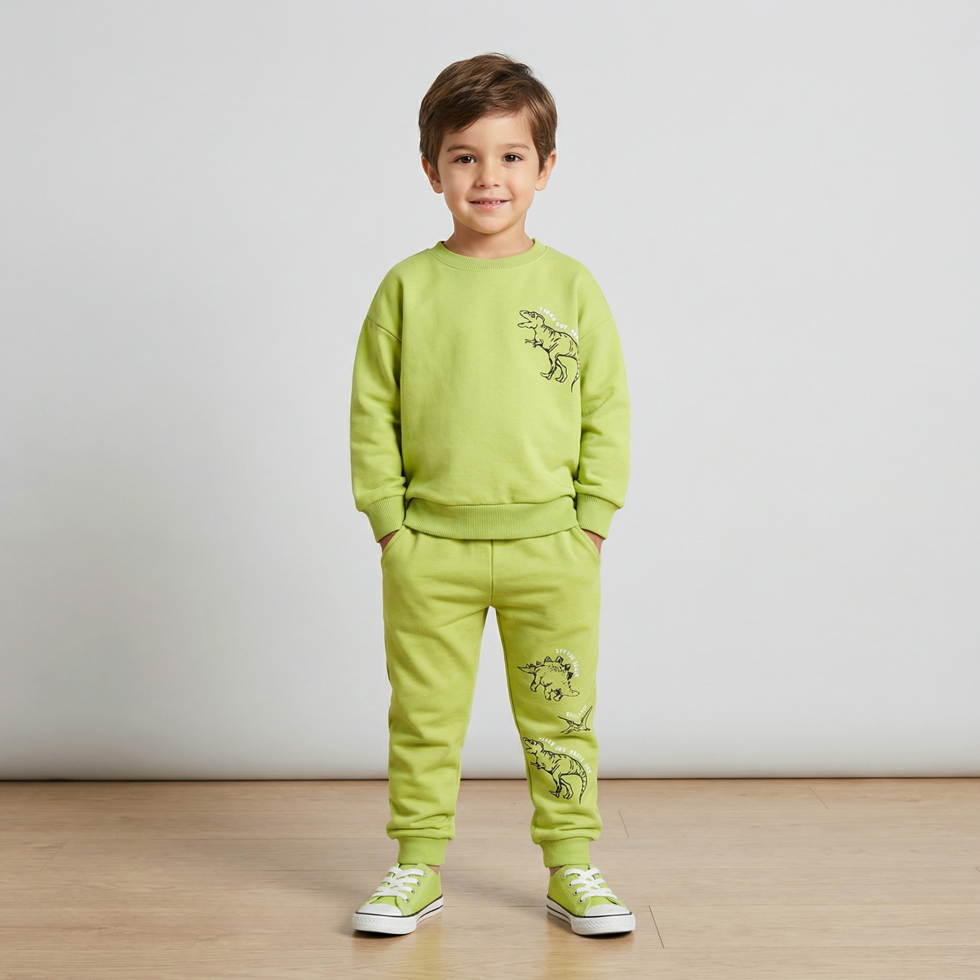 Dinozor Baskılı Erkek Çocuk Eşofman Takımı – Pamuklu Günlük Takım
