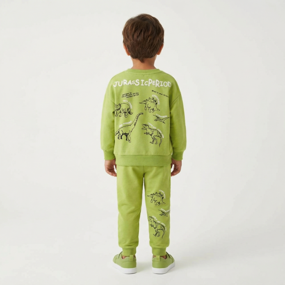 Dinozor Baskılı Erkek Çocuk Eşofman Takımı – Pamuklu Günlük Takım
