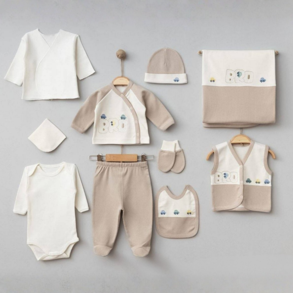 %100 pamuk 10’lu erkek bebek hastane çıkışı seti