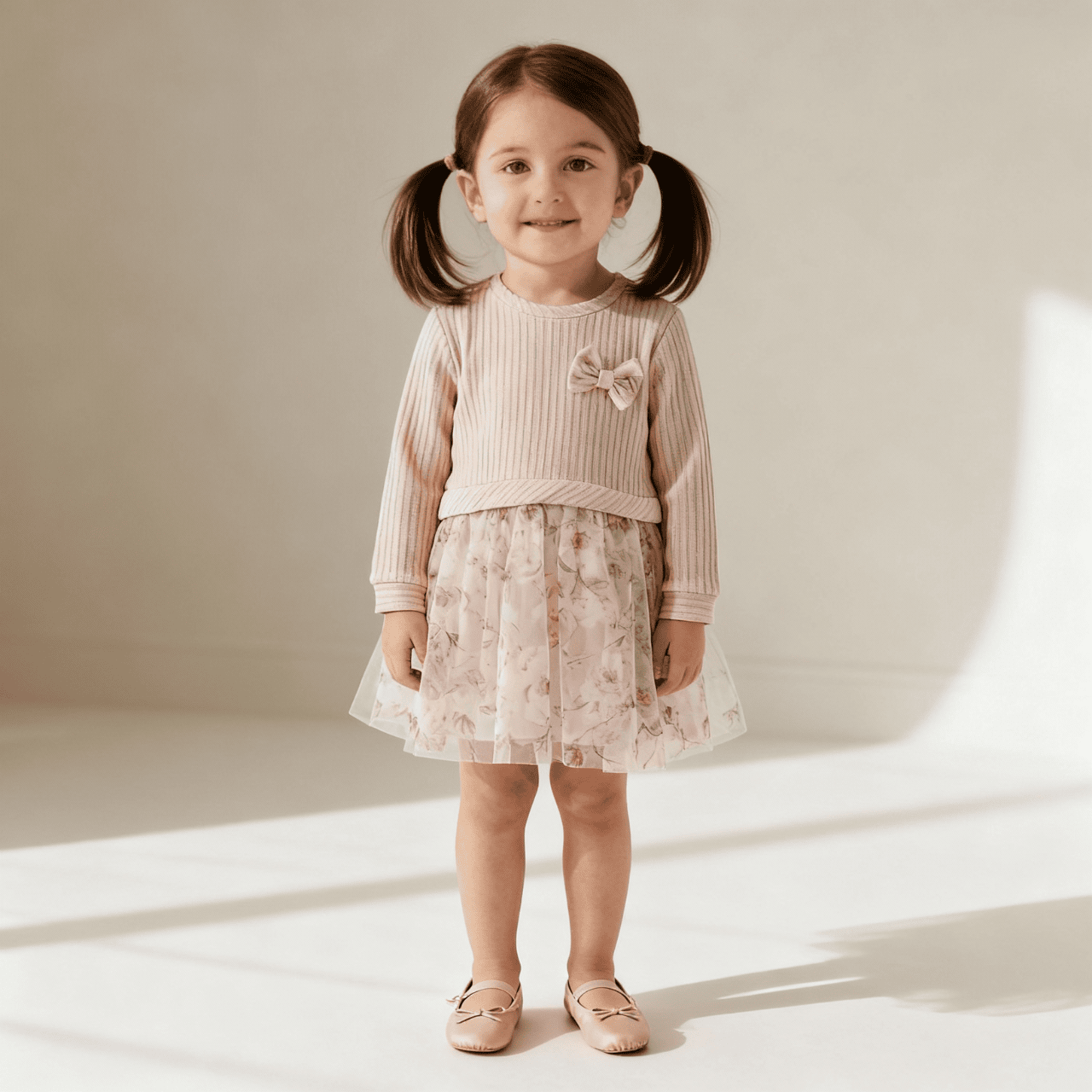 Fiyonk Detaylı Tüllü Kız Bebek Elbisesi