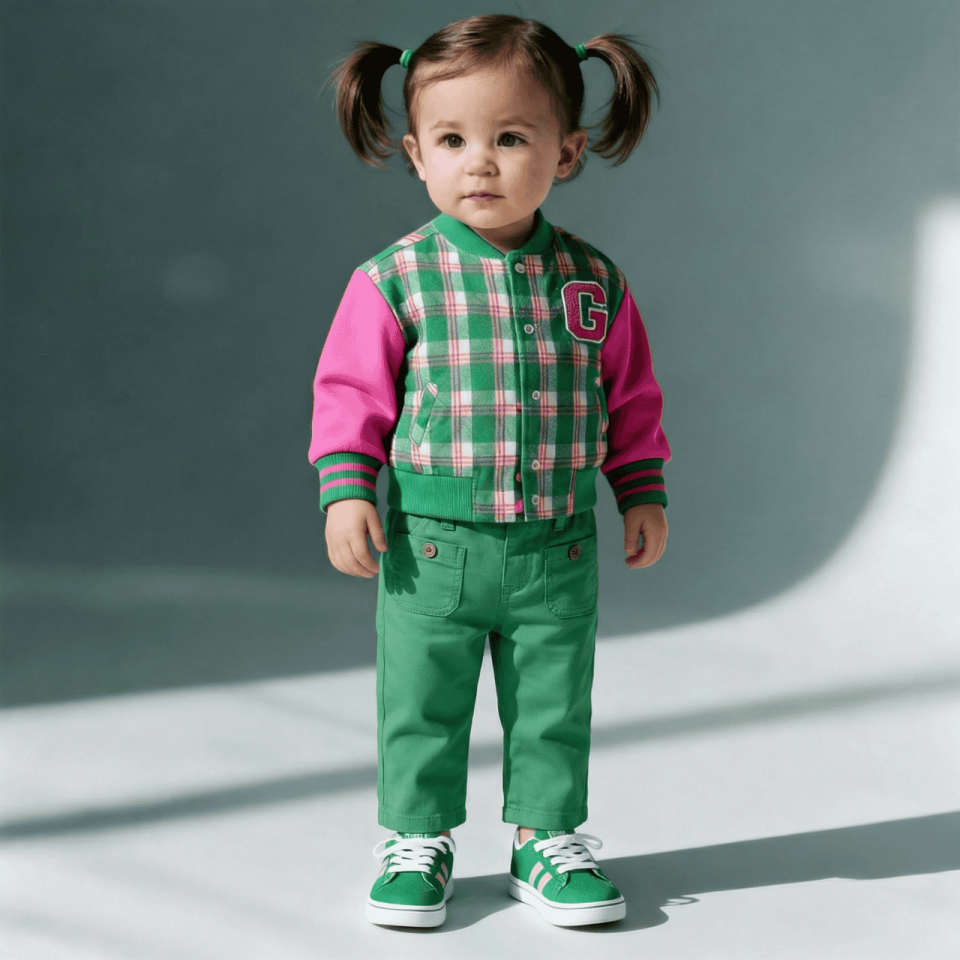 kız bebek ekose ceketli günlük takım  şık kız bebek pamuklu takım  bebek kız günlük kombin