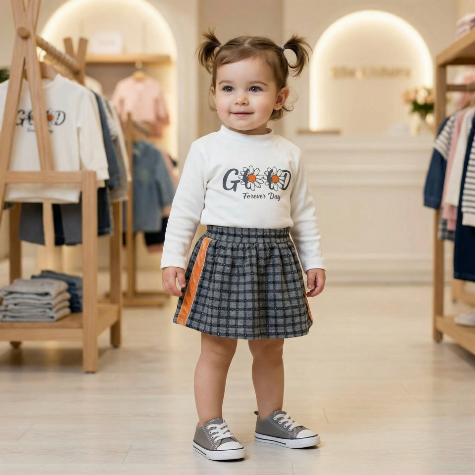 Kız Bebek Hırkalı Etekli Takım – Uzun Kollu Penye İçli Günlük Bebek Kombini