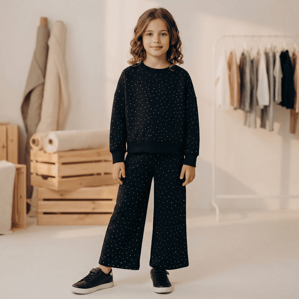 kız çocuk siyah taş detaylı eşofman takımı