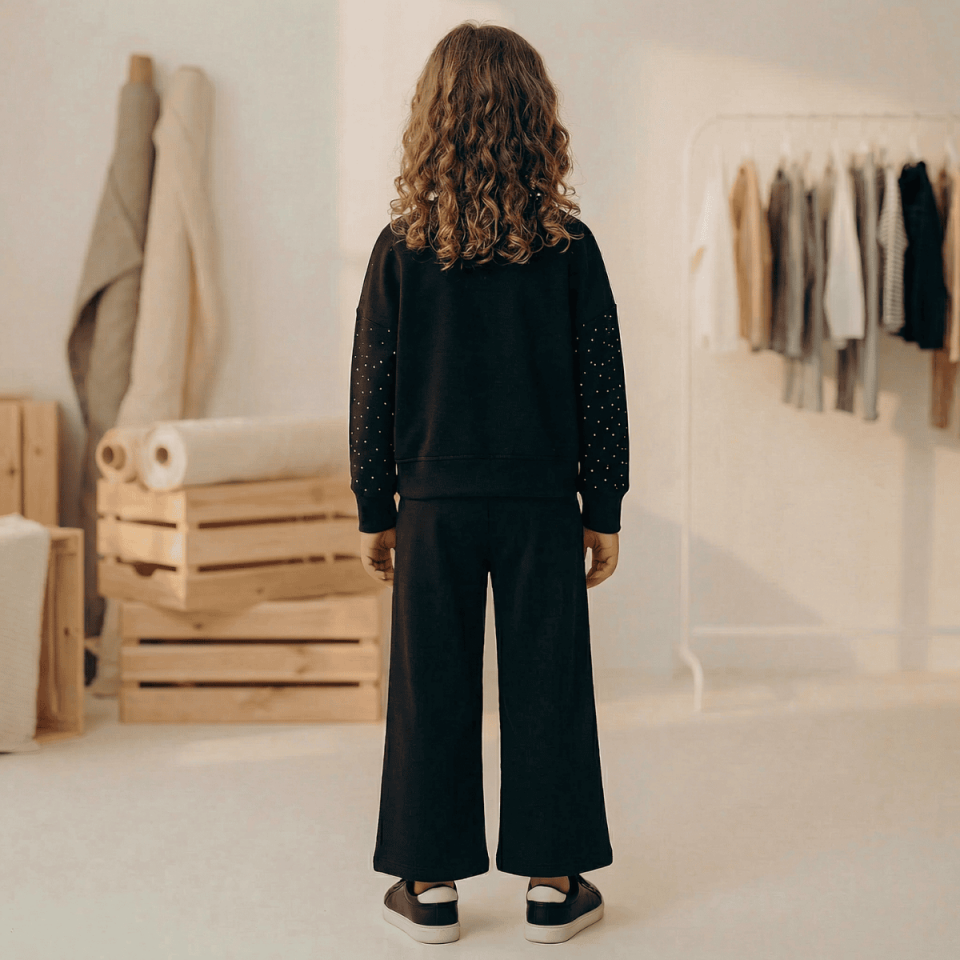 modern kız çocuk siyah ikili eşofman takım