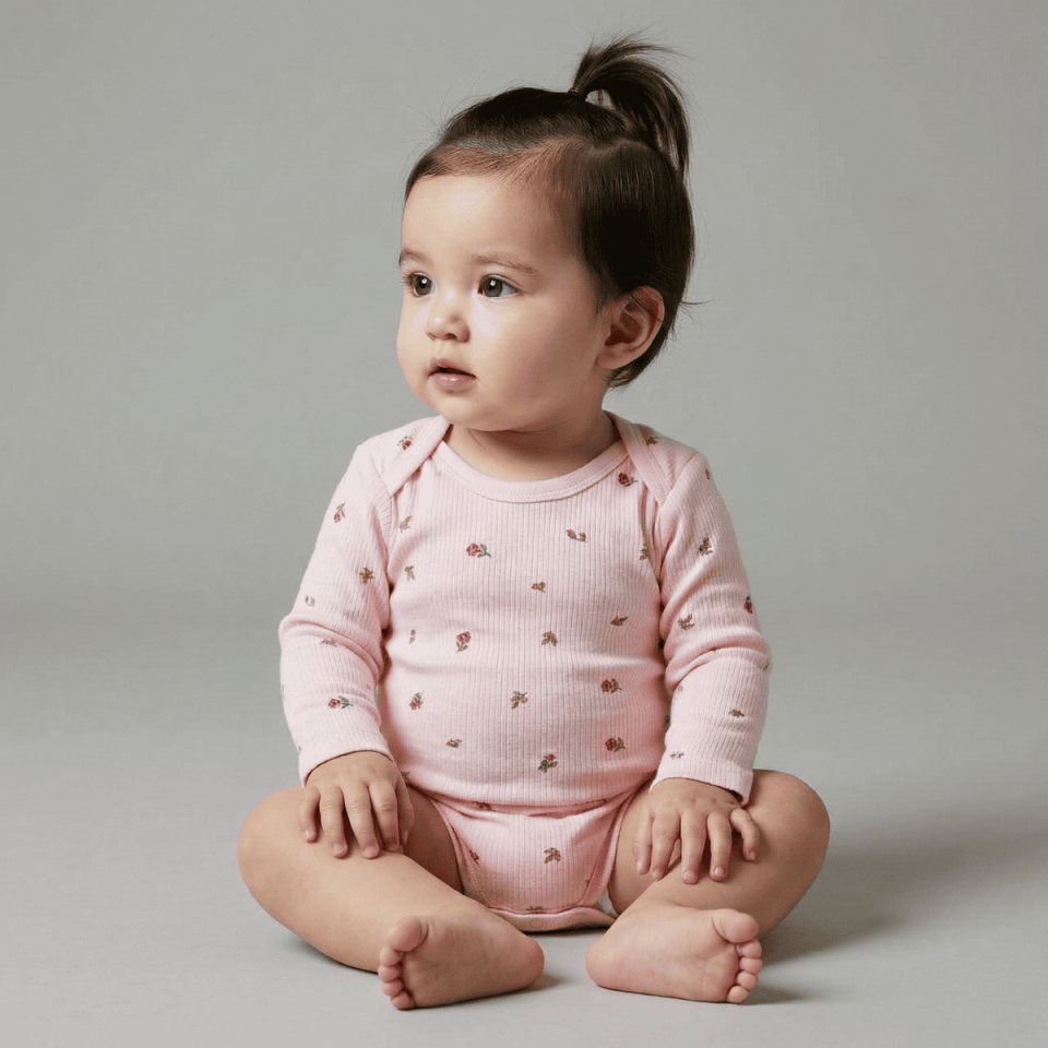 pembe çiçek desenli pamuklu bebek alt üst pijama takım