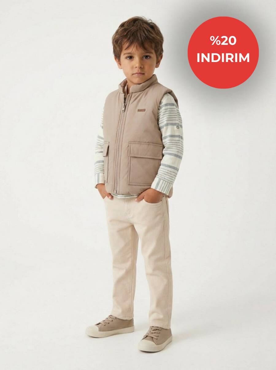 Erkek Çocuk Pantolon Gömlek Yelek 3’lü Takım – Bej Kombin 2-10 Yaş