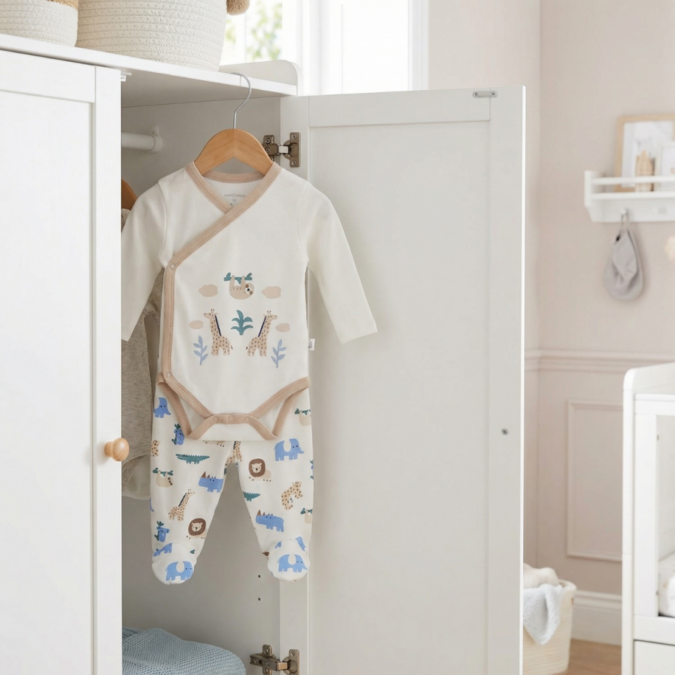 %100 Pamuk Kruvaze Badi Patikli Alt Yenidoğan Bebek Takımı (0–6 Ay)