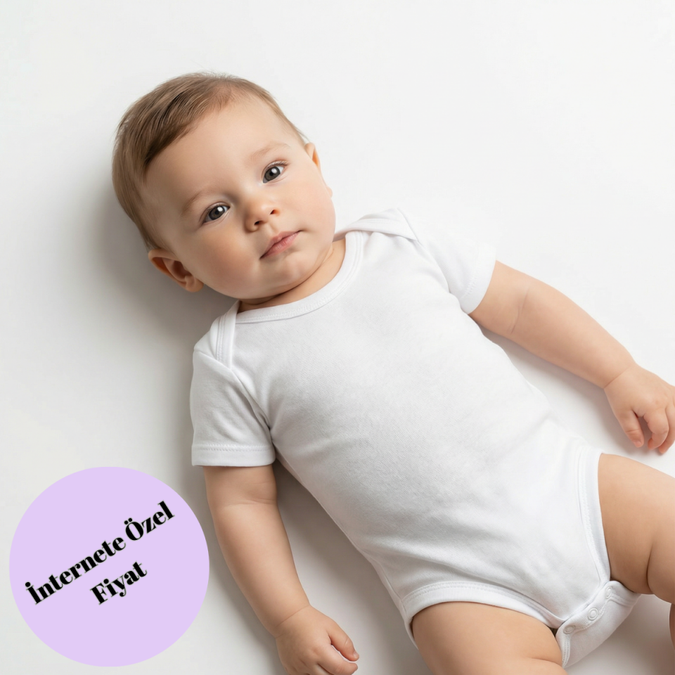 %100 Pamuk Yarım Kollu Bebek Badi Basic Body 0-3 Yaş