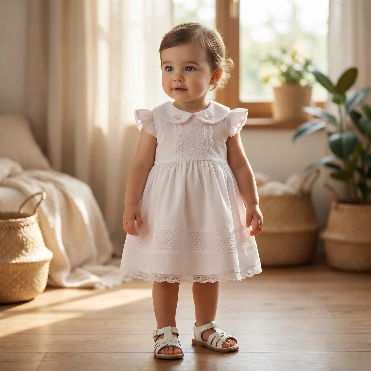 Kız bebek elbise pamuklu dantel detaylı şık model